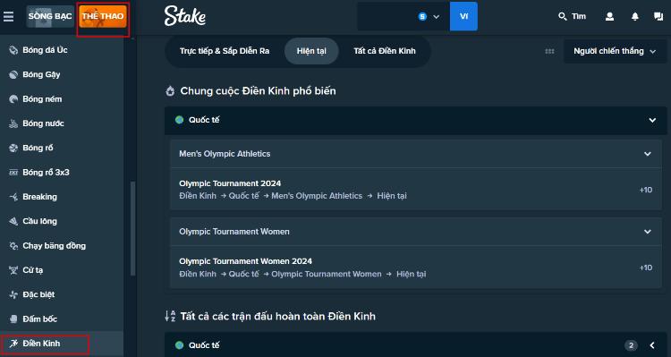 cược điền kinh Olympics bằng tiền ảo tại Stake